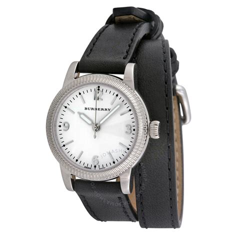 Burberry Utilitarian White Dial Black Leather Ladies Watch BU7845